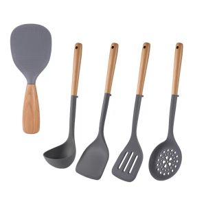 Tay Cầm Bằng Gỗ Silicone Thìa Nấu Ăn Kiểu Trung Quốc Chịu Nhiệt Bộ Đồ Dùng Nhà Bếp Bộ Đồ Dùng Nhà Bếp