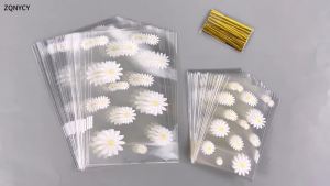 50/100pcs Daisy Flower Candy Bags Transparent Cookie Biscuit Baking Packaging Bag Wedding Birthday Party Gifts Wrapping Supplies