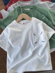 Soft Thin Combed Cotton round Neck Short Sleeve T-Shirt for Boys Pure Color New Summer Clothing Lightweight Breathable Kids Tops