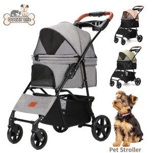 Fit 15KG Pet: Dog Stroller Pet Foldable Travel Stroller Detachable Pet Trolley for Dog and Cat Pet Push Storage Basket