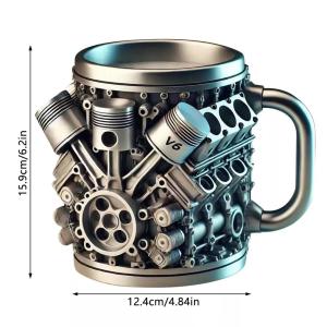 XMSJ | V8/V6 Engine Stainless Steel Cup 3D Piston Coffee Mug Barbecue Beer Stein Tea Cups Creative Mechanic Gifts For Car Lovers Men