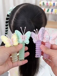 ยางมัดผมเด็ก ยางรัดผม เชือกมัดผมสายโทรศัพท์ สไตล์เกาหลี สำหรับเด็กผู้หญิง Children Girls Elastic Butterfly Spiral Hair Rope