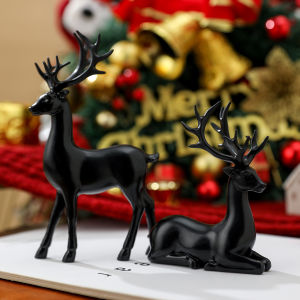2 Pcs Christmas Reindeer Decor Resin Standing Sitting Deer Figurine Reindeer Christmas Decoration for Home Indoor Xmas Holiday