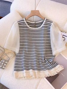 Shalldoer | Color Block Striped Womens T-Shirt Slim and Comfortable Short Sleeve