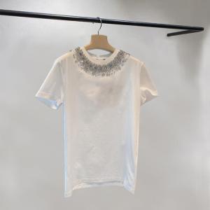 Pháp Hốc Mùa Hè 2024 Rời Trang Phục Nữ Tôn Tạo Kim Sa Lấp Lánh Hạng Nặng Áo Thun Nữ Tay Ngắn Trắng Chất Liệu Cotton