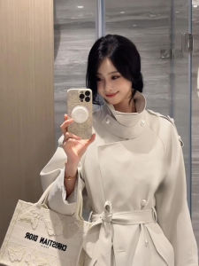 White Long Coat Womens 2025 Spring Autumn Elegant Small British Style Ruthies Coat High-End Feelings Korean Style Commute