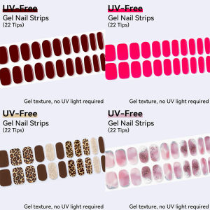 UV FREE Gel Nail Strips 22 Tips Self Adhesive Gel Nail Stickers DIY Manicure Decoration Dipped Effect Glitter Brown Solid Color