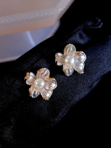 Pianist | Enamel Flower Pearl Earrings S925 Sterling Silver