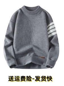 2024ชายฤดูใบไม้ร่วง/ฤดูหนาวใหม่ปีสีแดงลายครึ่งคอหนาถักเสื้อแฟชั่นอินเทรนด์สบายๆ