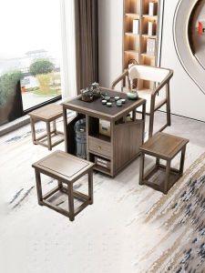 Modern Simple Style Balcony Tea Table Solid Wood Integrated Water Boiler Square Small Tea Table And Chairs Home Furniture