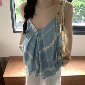 chaqi | เสื้อกล้ามคอวีลูกไม้เซ็กซี่สำหรับผู้หญิงในช่วงฤดูร้อน เสื้อชั้นในแบบลำลอง แขนกุด ทรงเข้ารูป ดีไซน์เก๋ไก๋ ใส่ได้หลากหลาย