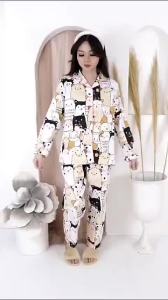 piyama wanita dewasa katun full kancing premium bb max 70kg bahan katun khusu piyama banyak motif