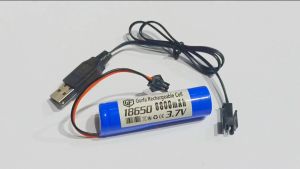 Paket Kabel USB + Batrai Mainan Anak RC 1X 18650 6800mAh 37V Soket Hitam 2 pin