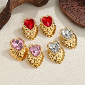 Kissmoon Trendy Teardrop Heart Shape Insert Zircon Stainless Steel Gold Color Earing For Women Brithay Party Accessory Jewelry