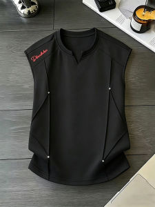 OUMULONG | American Embroidered V-neck Deconstructed Spliced Design Sleeveless Tank Vest