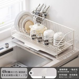 Stainless Steel 304 Dish Drainer Rack Kitchen Countertop Storage Shelf Bowl Plate Utensil Holder L-Shaped Luxury Style