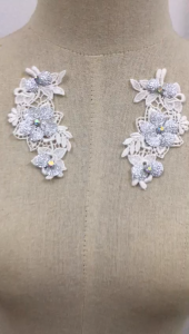 1pair Silver Sequin Flower Embroidery Flower Patch Sewing Flower DIY Cloth Flower Rhinestone Flower Lace Dress Bridal