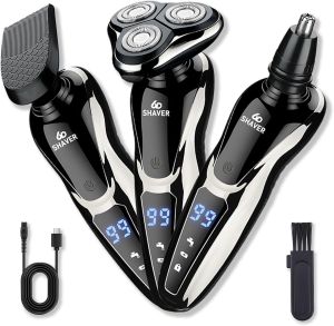 Rechargeable Electric Shaver for Men All in One Trimmer Set with Nose Trimmer Sideburns Trimmer Face Cleaning Brush
