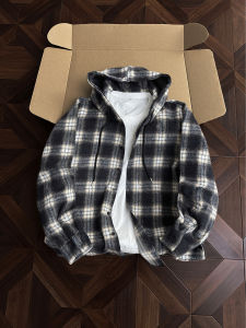 Casual Plaid Hooded Long Sleeve Shirt Mens Loose Fit Open Cardigan Style Regular Length Button down Autumn Spring Lazy Style