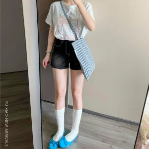 YUXIAO | High Waist Slim Black Denim Shorts For Plus Size Pear-shaped Figure Elastic A-Line