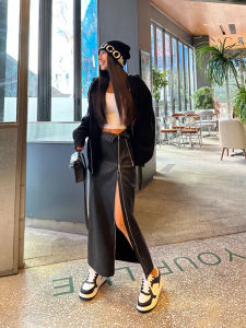 สูง เอว ยาว กระโปรง RO Style Double ซิป แยกครึ่งตัว กระโปรง เดินทาง กระโปรงทรงเอ วัสดุ PU ฤดูใบไม้ร่วง ความหนาปกติ