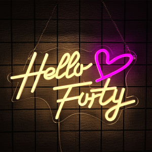 Hello Forty Neon Sign For Wall DecorLed Neon Light For Woman Happy Birthday 40th Birthday Gifts BedroomOfficeShopParty