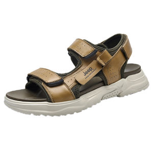 Jeep | Jeep Mens Leather Sandals Outdoor Fashion Beach Shoes Anti-slip Sports Casual Magic Tape Sandals Breathable Shock Absorption