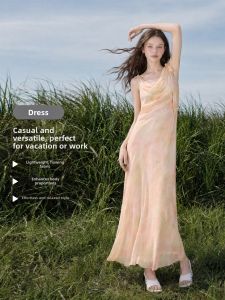 LIDIA | Vacation Thin Dangle Collar Printed Chiffon Women Dress