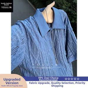 YOULIN | Misty Blue Hollow-out Breathable Polo Shirt