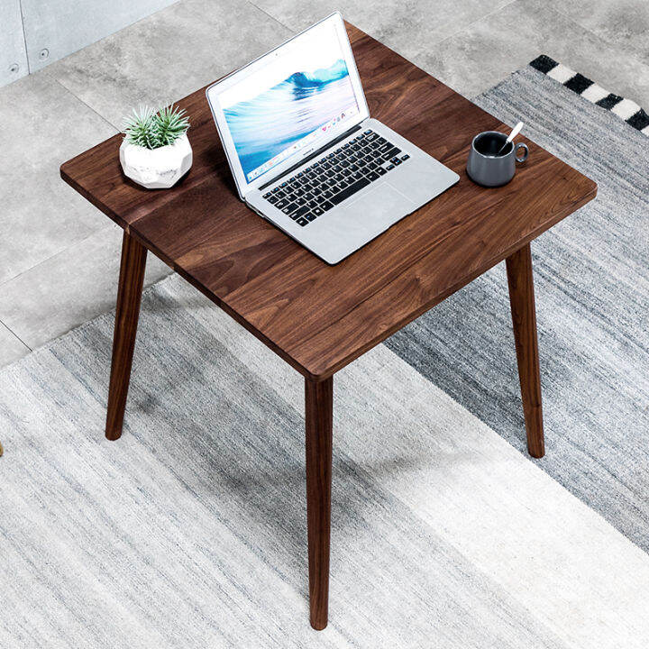 Scandinavian Log Small Square Table Black Walnut Pine Small Apartment Dining Table Simple Bar Conference Table Computer Desk Desk