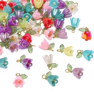 SIMPLICITY TRADESMAN15AN7 10pcs 11x14mm Hạt Hoa Lily Tự làm Đầy màu sắc Hạt Charm lỏng lẻo Acrylic Đồ trang sức làm thủ công Cho bông tai vòng cổ vòng tay