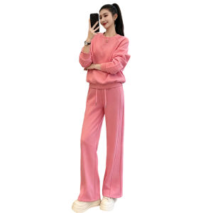 SUYE | Warm Plush Pink Sporty Set Women Winter 2pc