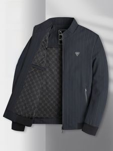 ROMON | Lormen Mens Administrative Jacket Coat Spring Autumn Style Dad Business Casual Striped Stand Collar Shirt Polyester Fiber