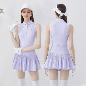 Summer Golf Sports Womens Short Skirt Set Anti-Light Walking Tennis Clothing Flip-Flop Style Nylon Fabric High Waist Skirt