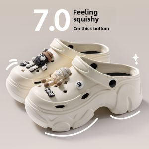 MONLEYTA | Summer 2024 Womens Coal Ball Hole Slippers Thick Bottom Platform Sandals Anti-Slip Toe Covering Clog Shoes Beach Slippers