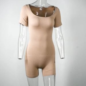 Wechery Womens Short Sleeve Shapewear Body Shaper Tummy Control Thigh Slimmer Pants Seamless Square Neck Bodysuit