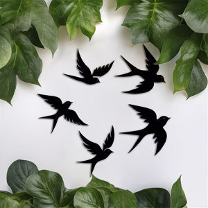 5Pcs Black Swallow Wall Sign Set Simple Silhouette Wooden Wall Decor