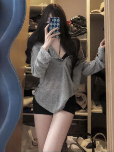 Áo Thun Dài Tay Rộng Rãi Thoáng Khí Màu Xám Mùa Hè Chống Nắng Cổ Chữ V Cho Nữ Cỡ Lớn Thời Trang Thường Ngày