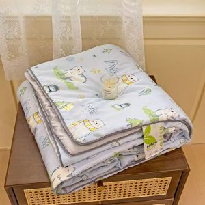 100% Lyocell Fiber Quilt Summer Cooling Blanket For Children Cartoon Printed Soft Silky Skin Friendly Single Bed Comforter Thin