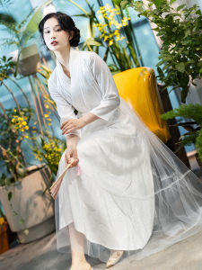 White Embroidered Silk Blend Dress V-Neck Tulle Splice Womens Spring Summer New Style Commute Artistic Midi Dress