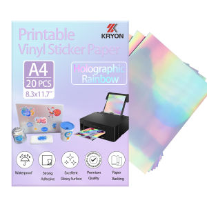 A4 20 PCS Rainbow Holographic Printable Sticker Paper for Ink jet & Laser Printer Vinyl Sticker Printable Paper 8.3x11.7 Inch