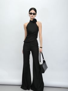 Bộ Đồ Hai Mảnh SHIMANINE Dành Cho Nữ Mùa Hè 2024 Áo Vest Ngắn Tay Cổ Đứng Ôm Vừa Vặn Quần Ống Loe Quần Áo Công Sở Thời Trang