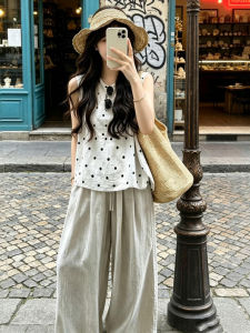 LIRUSHAN | Dots Sleeveless Small Figure Korean Lazy Style Set