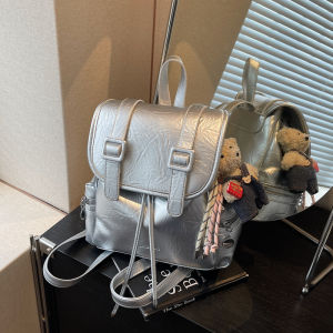 Silver Large Capacity Womens Backpack 2025 New Fashion Casual Luxury Commuter Versatile Shoulder Bag Soft Polyester Lining