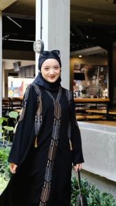 GAMIS ABAYA ARAB HITAM MOTIF KINCIR TASEL THE BEST SELLER