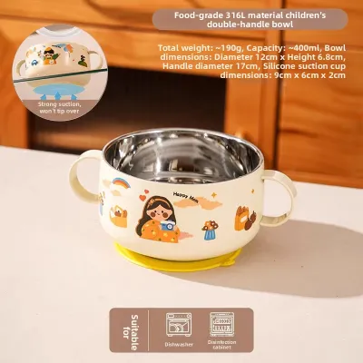 BAICHANG | Food Grade 316L Stainless Steel Baby Bowl Anti-Fall Anti-Scald Double Layered Earled Utensils for Solid Food Weaning Meal Bowls