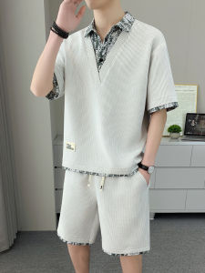 Kawadu | Summer Light Ice Silk Mock Layered Polo Shirt and Shorts Set