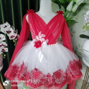 dress megar renda merah+ free bando( selutut)