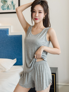 Summer Womens Pajamas Set Simple Two-Piece Comfortable Solid Color Vest Shorts Loose Home Suit Set Sleepwear Women