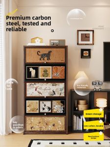 Meisda Full Steel Bedroom End Table Storage Cabinet Living Room Iron Art Wood Grain Design Three to Five Drawers Living Room Cabinets